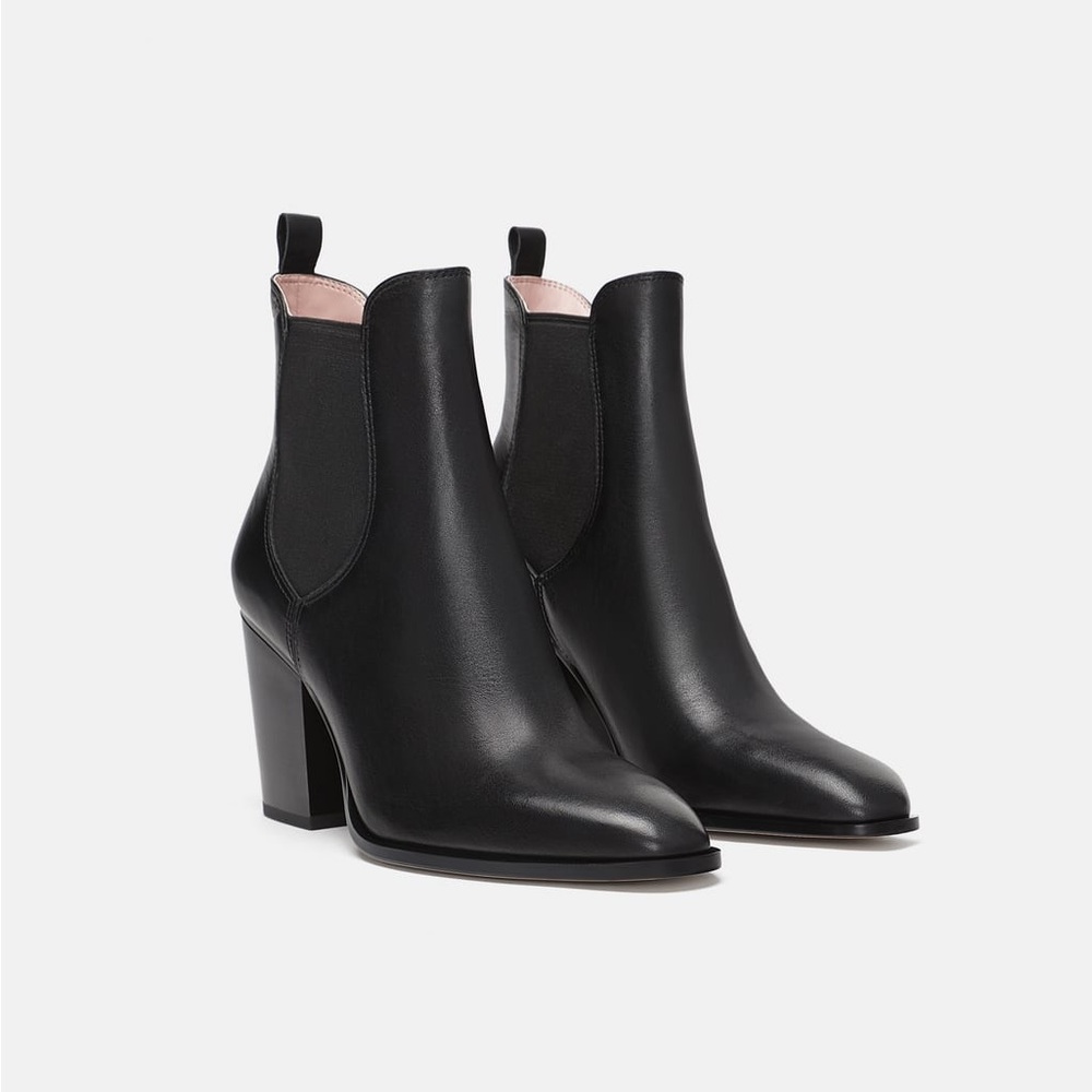 Zara Black Leather Heeled Chelsea Boot